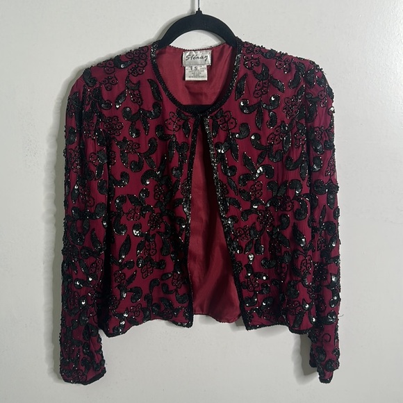 Vantage burgundy slik beaded jacket size small - Picture 3 of 5